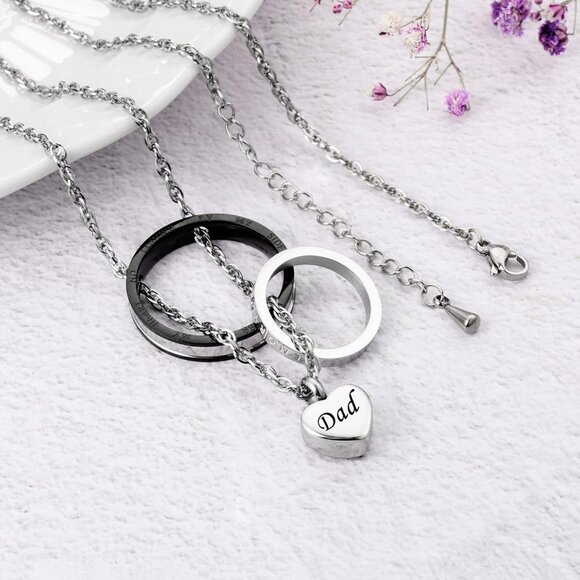 Silver Black Heart Pendant Cremation Necklace for Ashes with Adjustable Chain - Picture 5 of 7